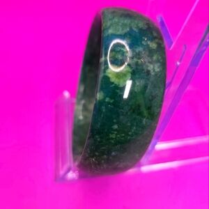 Estate Chinese Green Jade Wide Bangle Bracelet